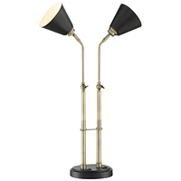 Possini Euro Design Sentry Mid Century Modern Desk Lamp 23" High with Usb Charging Port Black Brass Gold Metal Led Adjustable Cone Shade for Living Ro