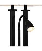 Possini Euro Design Deacon Modern Gooseneck Desk Lamp with Usb Charging Port and Outlet 26" High Led Black Metal Oatmeal Linen Fabric Shade for Living