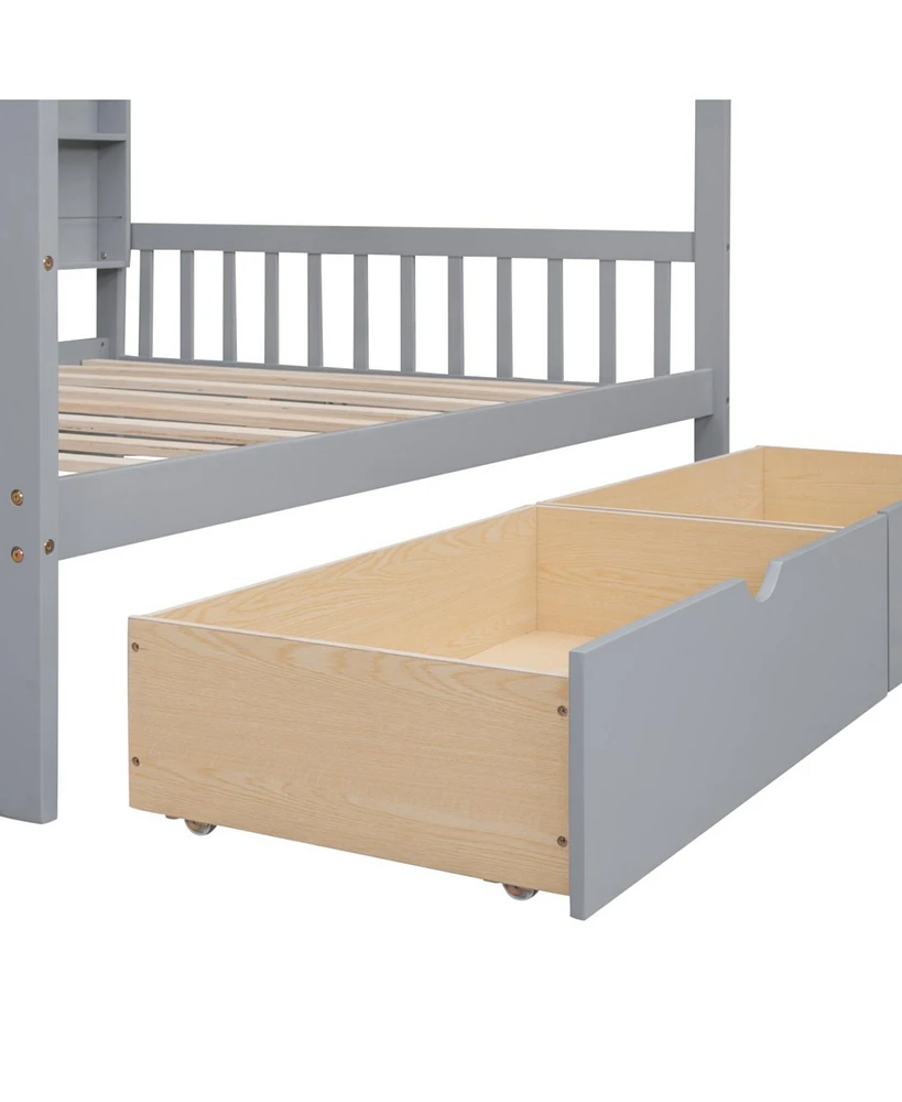 Simplie Fun Wooden Full Size House Bed With 2 Drawers