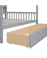 Simplie Fun Wooden Full Size House Bed With 2 Drawers