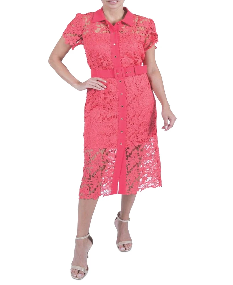 julia jordan Women's Lace Midi Shirtdress