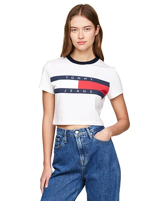 Tommy Jeans Women's Cotton Cropped Flag-Logo T-Shirt