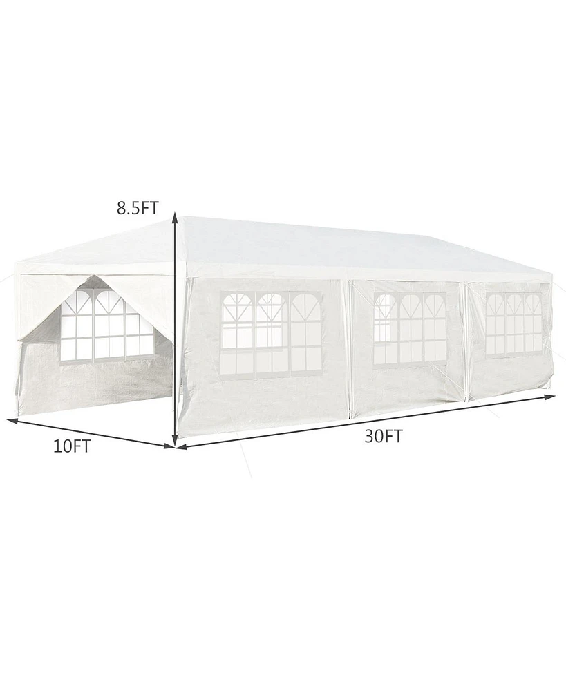 Slickblue 10 x 30 Feet Outdoor Canopy Tent with 6 Removable Sidewalls and 2 Doorways-White