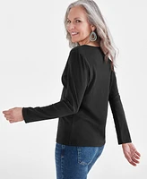 Style & Co Women's Cotton Long-Sleeve Scoop-Neck Top, Created for Macy's