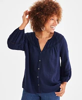 Style & Co Women's Cotton Button-Front Lace-Trim Top, Created for Macy's