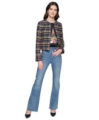 Karl Lagerfeld Paris Womens Tweed Jacket Eiffel Tower Tee Straight Leg Patch Jeans