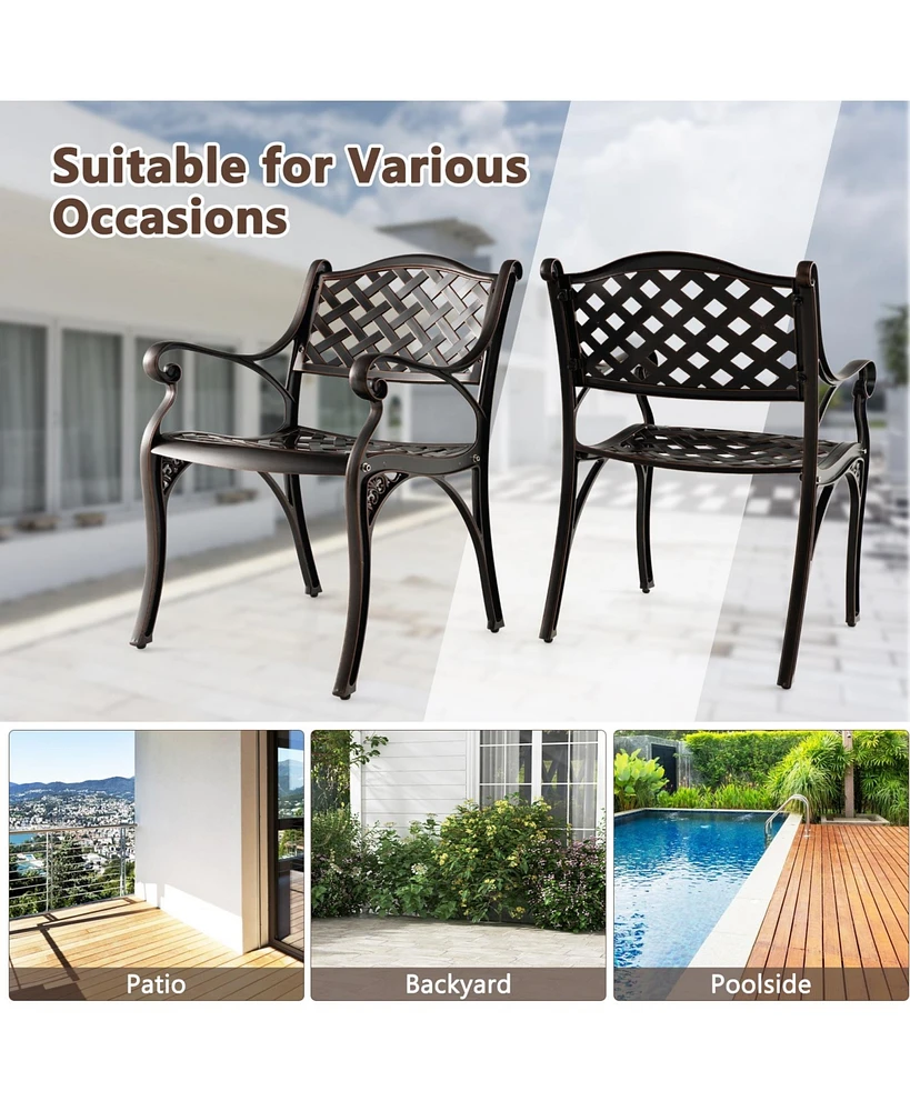 Slickblue Cast Aluminum Patio Chairs Set of 2 Dining Chairs with Armrests Diamond Pattern-Bronze