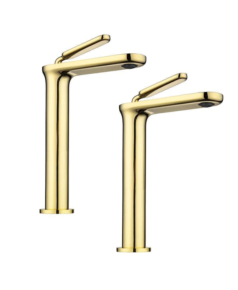 Aquaterior 2 Pack Single Handle Bathroom Vessel Sink Faucet One Hole Vanity Mixer Tap Gold