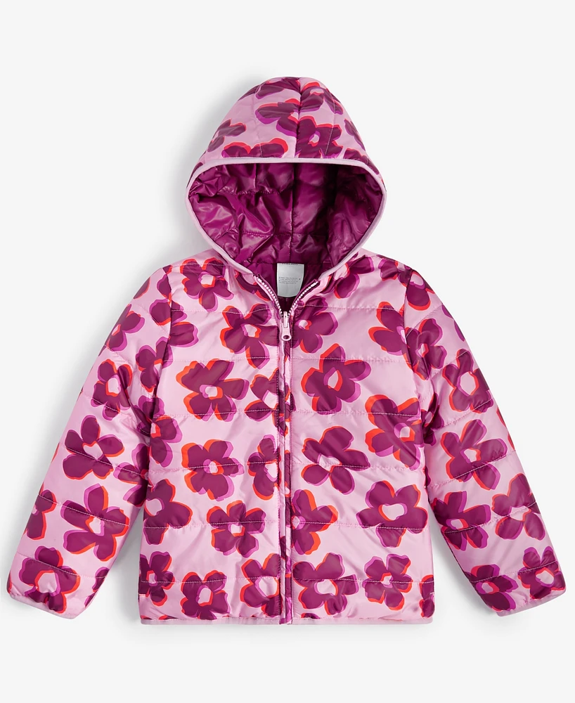 Epic Threads Girls Blurred Floral Reversible Hooded Puffer Jacket, Created for Macy's