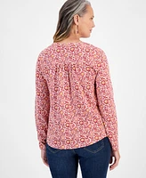 Style & Co Women's Cotton Printed Henley Top, Created for Macy's