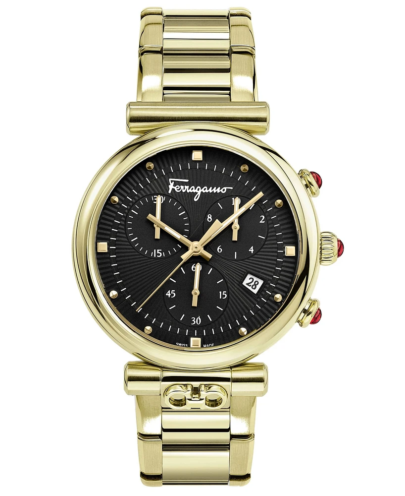 Ferragamo Women's Swiss Chronograph Ora Gold Ion Plated Stainless Steel Bracelet Watch 40mm