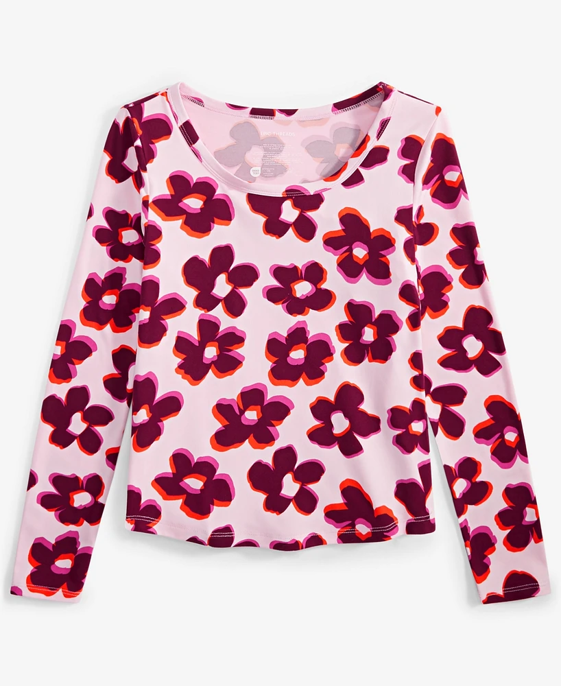 Epic Threads Little & Big Girls Long-Sleeve Blurred Floral Top, Created for Macy's