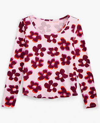 Epic Threads Little & Big Girls Long-Sleeve Blurred Floral Top, Created for Macy's