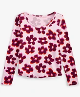 Epic Threads Little & Big Girls Long-Sleeve Blurred Floral Top, Created for Macy's