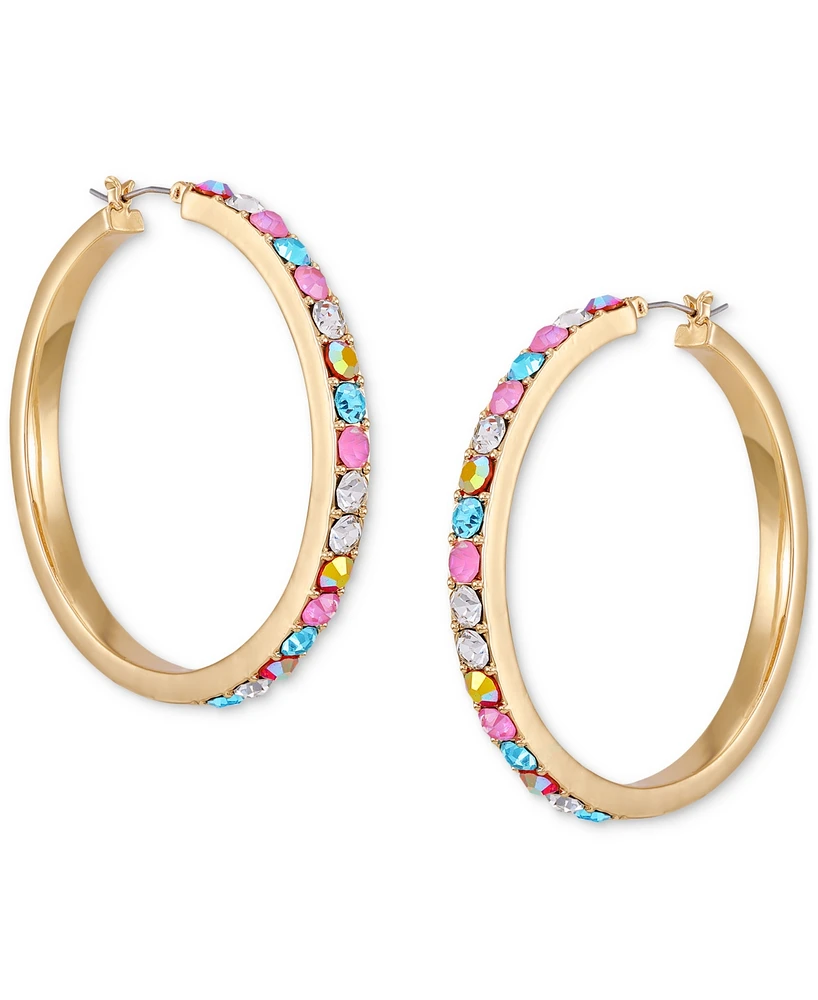 Guess Gold-Tone Medium Multicolor Pave Hoop Earrings, 2"