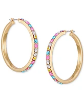 Guess Gold-Tone Medium Multicolor Pave Hoop Earrings, 2"