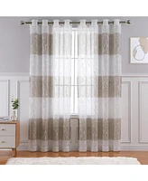 Caromio Branches Silver Foil Stripe Grommet Sheer Window Curtain Panels