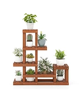 Sugift 6 Tier Wood Plant Stand with High Low Structure