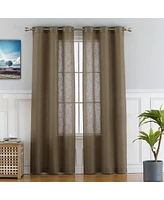 Caromio Linen Blend Textured Grommet Semi-Sheer Window Curtain Panels Set