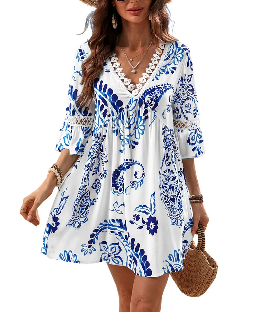 Cupshe Women's Floral Paisley Print Lace Beach Dress