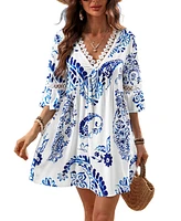 Cupshe Women's Floral Paisley Print Lace Beach Dress