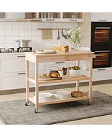 Homcom Rolling Kitchen Cart Island Wood Top Storage Trolley Cabinet Pine Wood