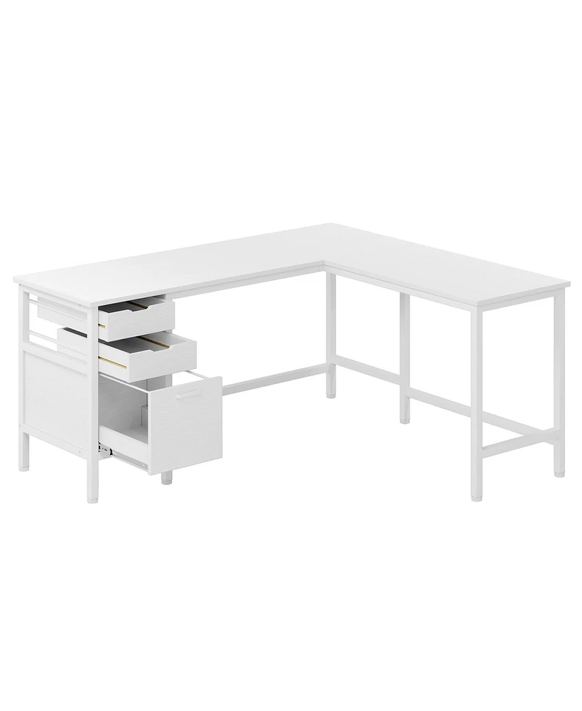 Tribesigns L Shaped Desk with File Drawer Cabinet, 59 Inch Corner Desk L Shaped Computer Desk with Drawers, Pc Table Writing Desk for Home Office