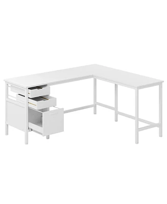 Tribesigns L Shaped Desk with File Drawer Cabinet, 59 Inch Corner Desk L Shaped Computer Desk with Drawers, Pc Table Writing Desk for Home Office