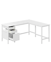 Tribesigns L Shaped Desk with File Drawer Cabinet, 59 Inch Corner Desk L Shaped Computer Desk with Drawers, Pc Table Writing Desk for Home Office