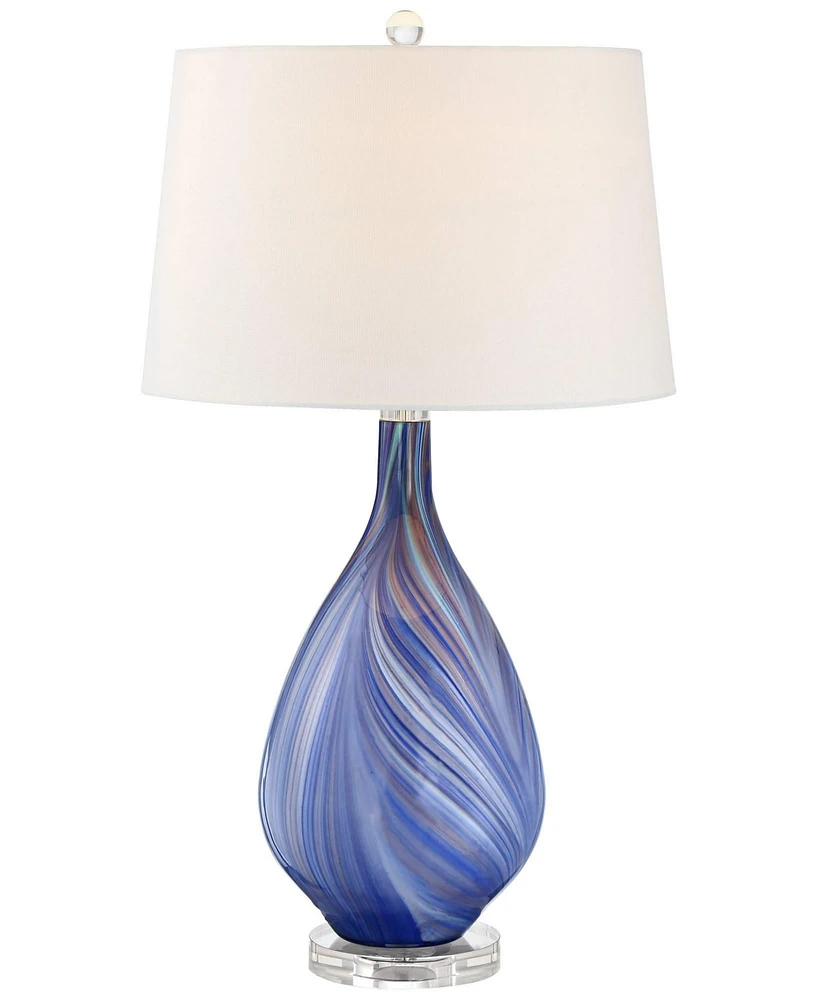 Possini Euro Design Taylor Modern Table Lamp 29" Tall with Table Top Dimmer Blue Art Glass White Fabric Tapered Drum Shade for Bedroom Living Room Hou