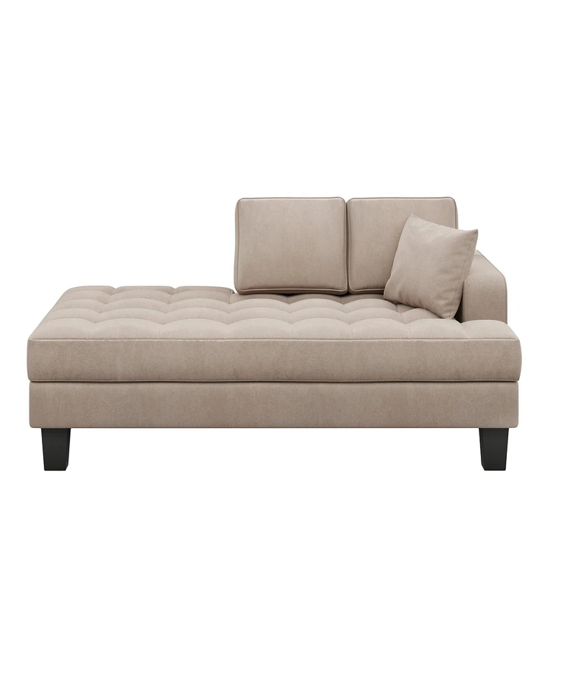 Mondawe 64" Deep Tufted Upholstered Textured Fabric Chaise Lounge,Toss Pillow included,Living room Bedroom Use