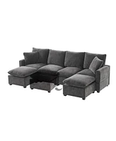 Mondawe 110x57" Freely Combinable Indoor Funiture Modern U Shape Modular Sofa, 6 Seat Chenille Sectional Couch Set with 2 Pillows Included