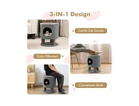 Slickblue 3-in-1 Cat Condo Stool Kitty Bed with Scratching Posts and Plush Ball Toy