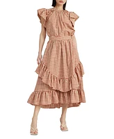 En Saison Women's Juni Tiered-Ruffle Gingham Midi Skirt