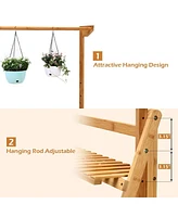 Sugift 3 Tiers Bamboo Hanging Folding Plant Shelf Stand