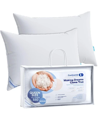 Continental Bedding Luxury Down Pillows Queen Size Set of 2 - 550FP Soft