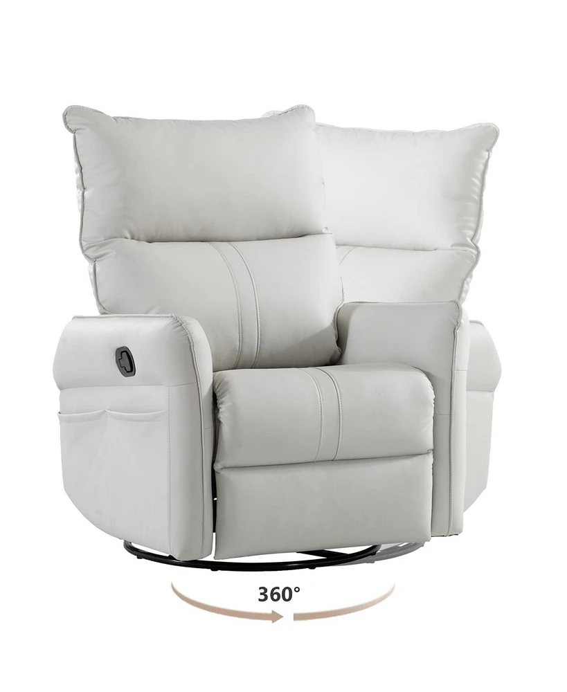Simplie Fun Modern Gray Swivel Recliner Chair with Side Pocket