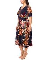 Msk Plus Size Printed V-Neck Button-Front Short-Sleeve Dress