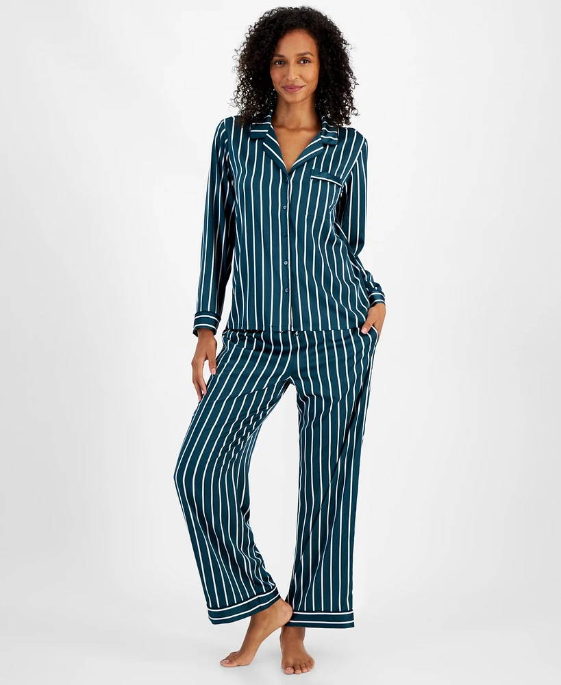 I.n.c. International Concepts Women's 2-Pc. Piped-Trim Satin Pajamas Set, Created for Macy's