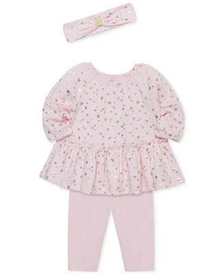 Little Me Baby Girls Cotton Shiny Hearts Tunic, Leggings & Headband Set