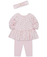 Little Me Baby Girls Cotton Shiny Hearts Tunic, Leggings & Headband Set