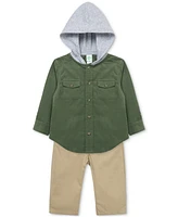 Little Me Baby Boys Cotton Hooded Shirt & Pants, 2 Piece Set