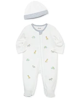 Little Me Baby Cotton Safari Animals Footie & Hat Set