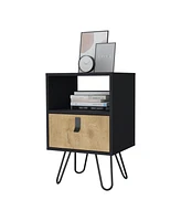 Fm Furniture Kimball Nightstand, Ample Storage Design with Hairpin Legs, Drawer an Open Shelf