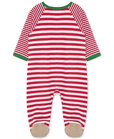 Little Me Baby Boys My 1st Christmas Cotton Striped Reindeer Footed Coverall