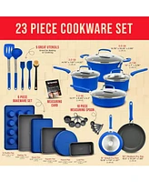 Bakken- Swiss Cookware Set – 23 Piece –Blue Multi-Sized Cooking Pots with Lids, Skillet Fry Pans and Bakeware – Reinforced Presse