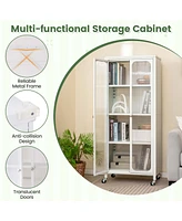 Costway Storage Cabinet with Wheels & 2 Translucent Doors Adjustable Shelves Sideboard
