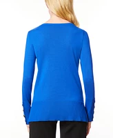 Melissa Paige Women's Fine Gauge Boat-Neck Buttoned-Cuff Sweater