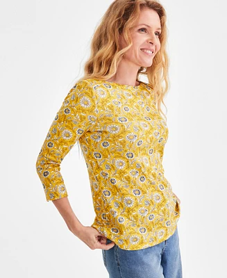 Style & Co Petite Cotton Floral-Print 3/4-Sleeve Top, Created for Macy's