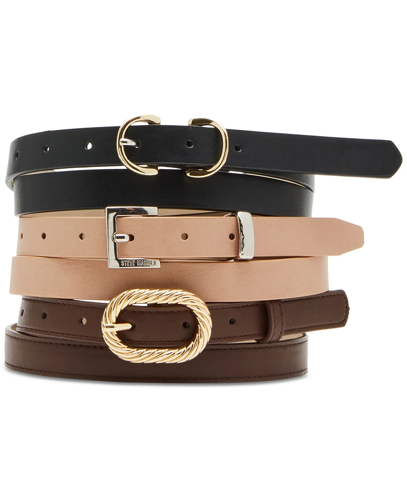 Steve Madden Women's 3-Pc. Faux-Leather Belt Set